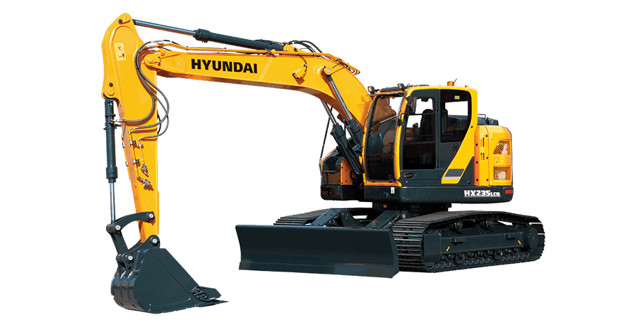 A Hyundai HX235LCR Crawler Excavator is facing left.