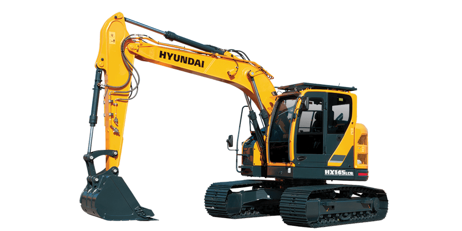 A Hyundai HX145LCR/HX145LCR-D Crawler Excavator is angled left.
