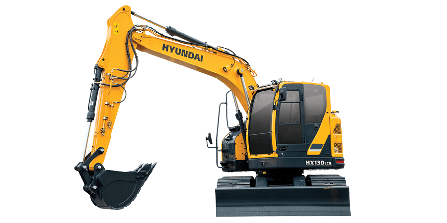 A Hyundai HX130LCR is facing left.