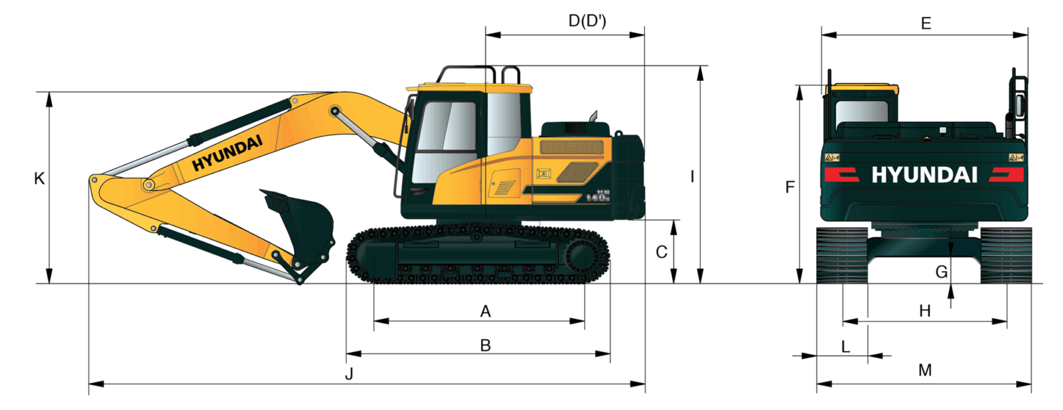 Hyundai HX140L Dimensions Diagram
