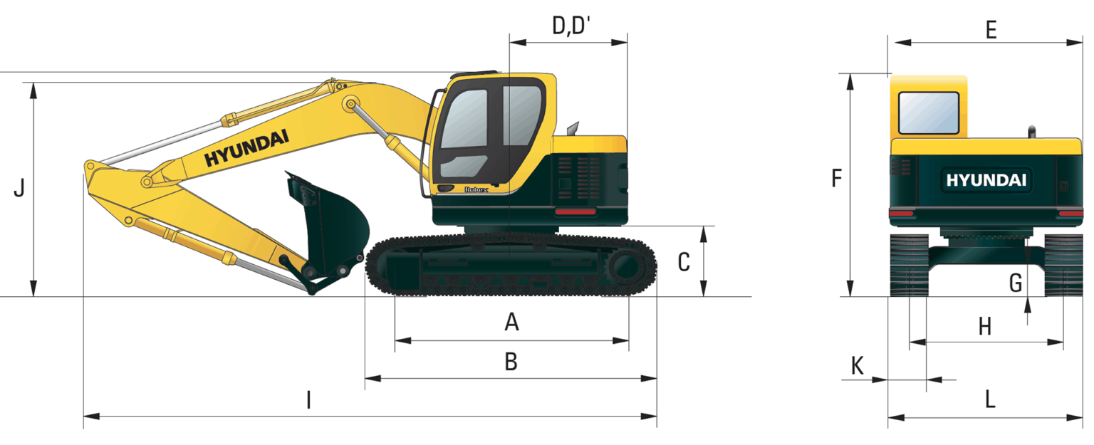 Hyundai HX145LCR Dimensions Diagram