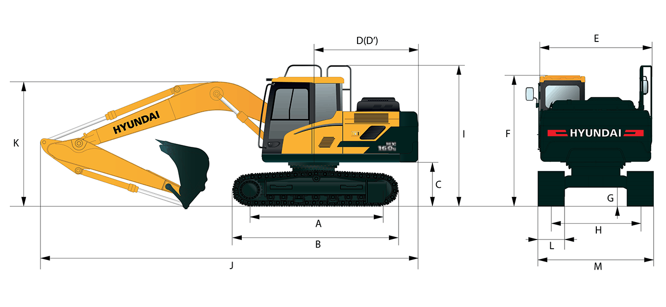 Hyundai HX160L Dimensions Diagram