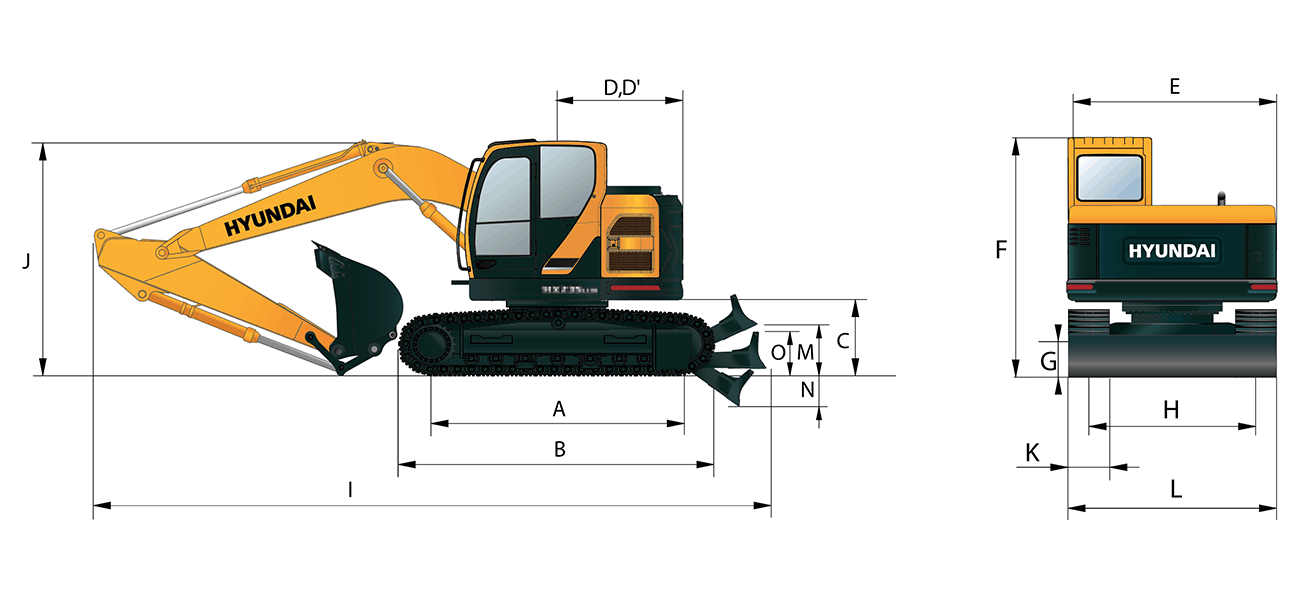 Hyundai HX235LCR Dimensions Diagram