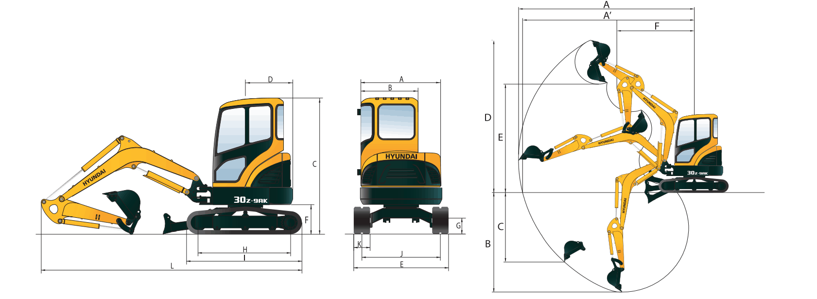 Hyundai R30Z-9AK Dimensions Diagram