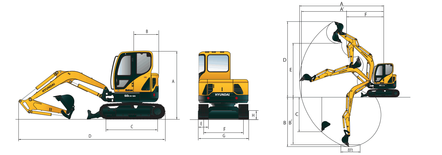 Hyundai R60CR-9A Dimensions Diagram