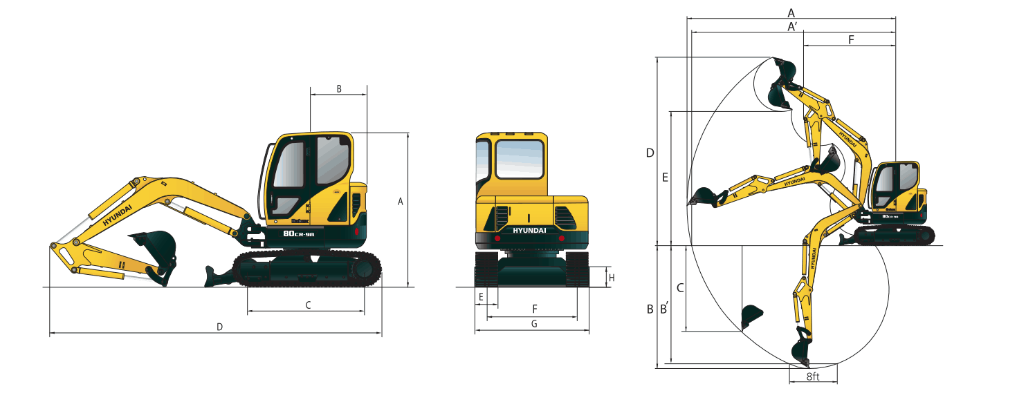 Hyundai R80CR-9A Dimensions Diagram